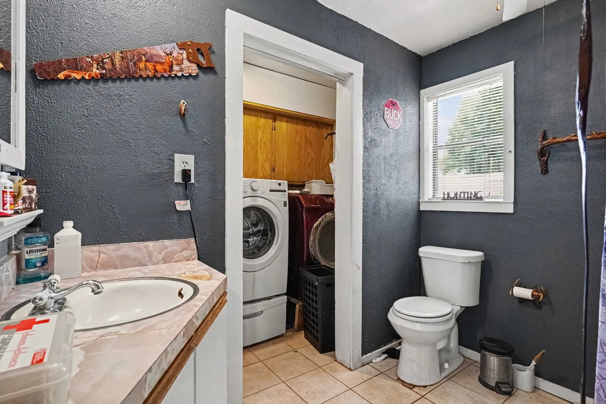 Additional half bath / utility bathroom equipped with single vanity and toilet setup.