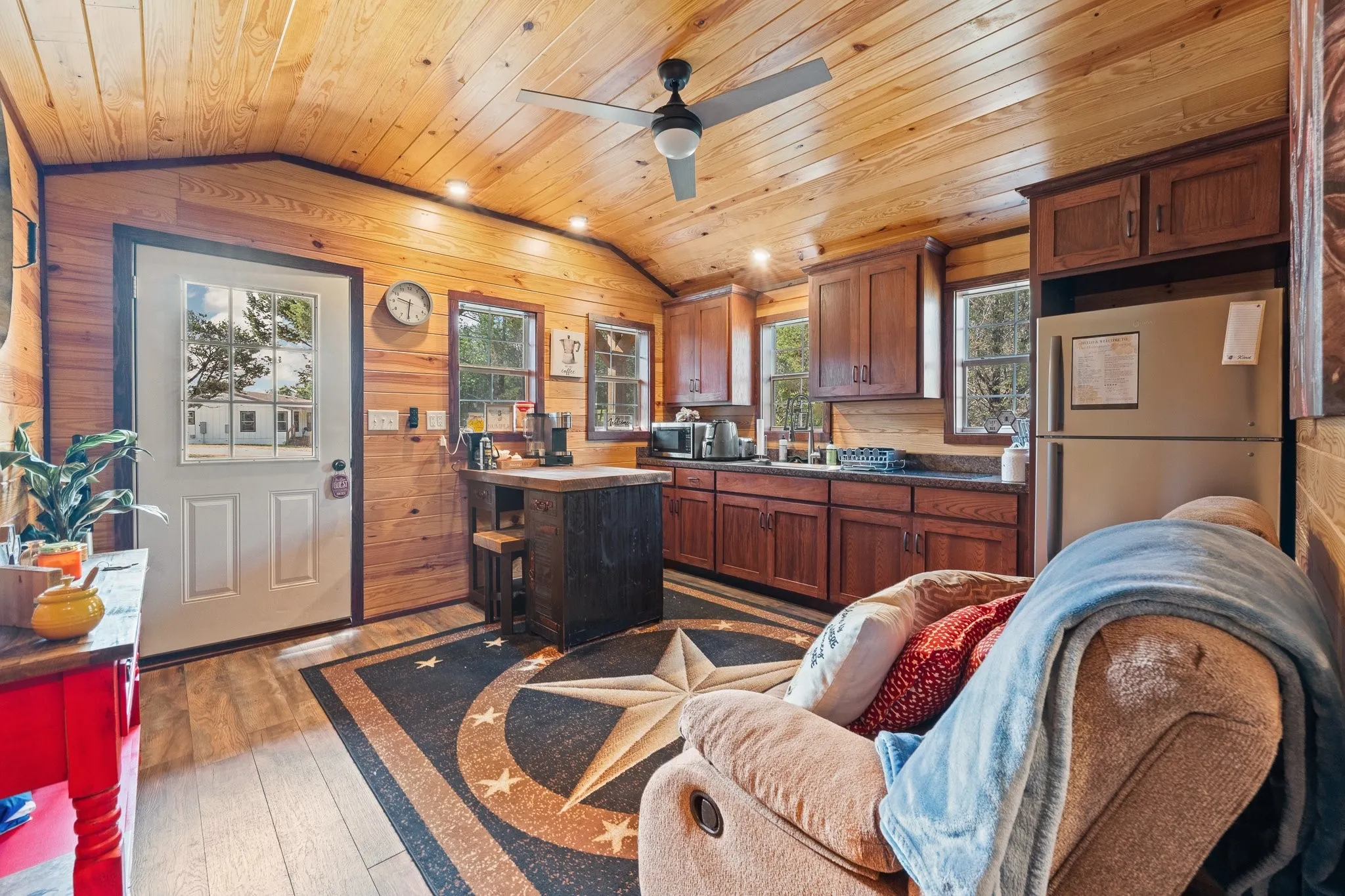 Separate guest quarters cabin living room and kitchen