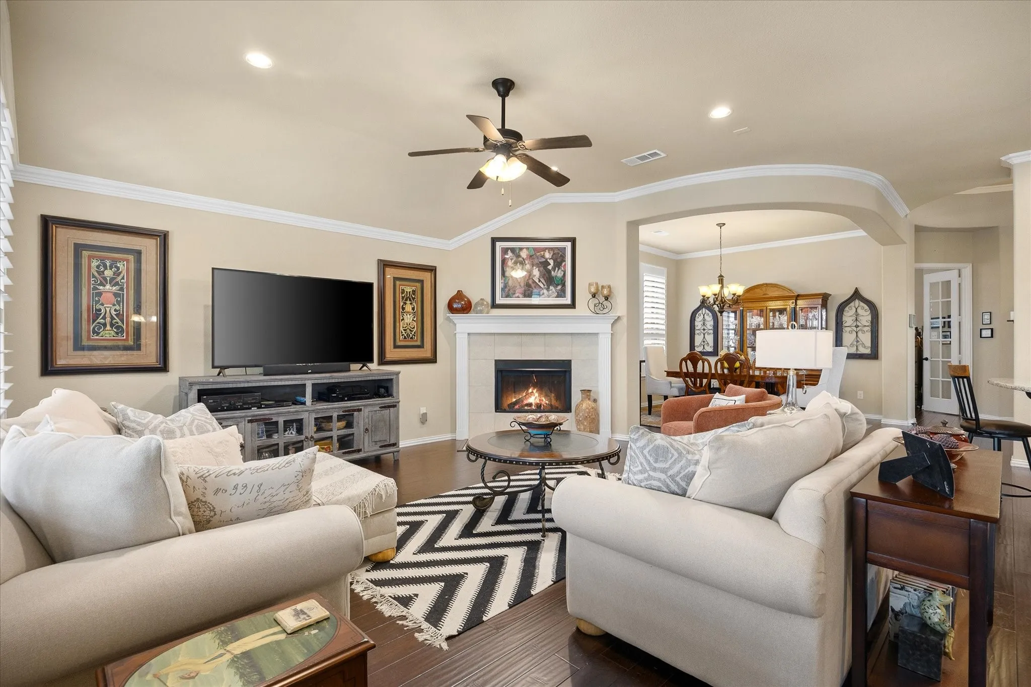 Gorgeous family room opens onto dining area and kitchen