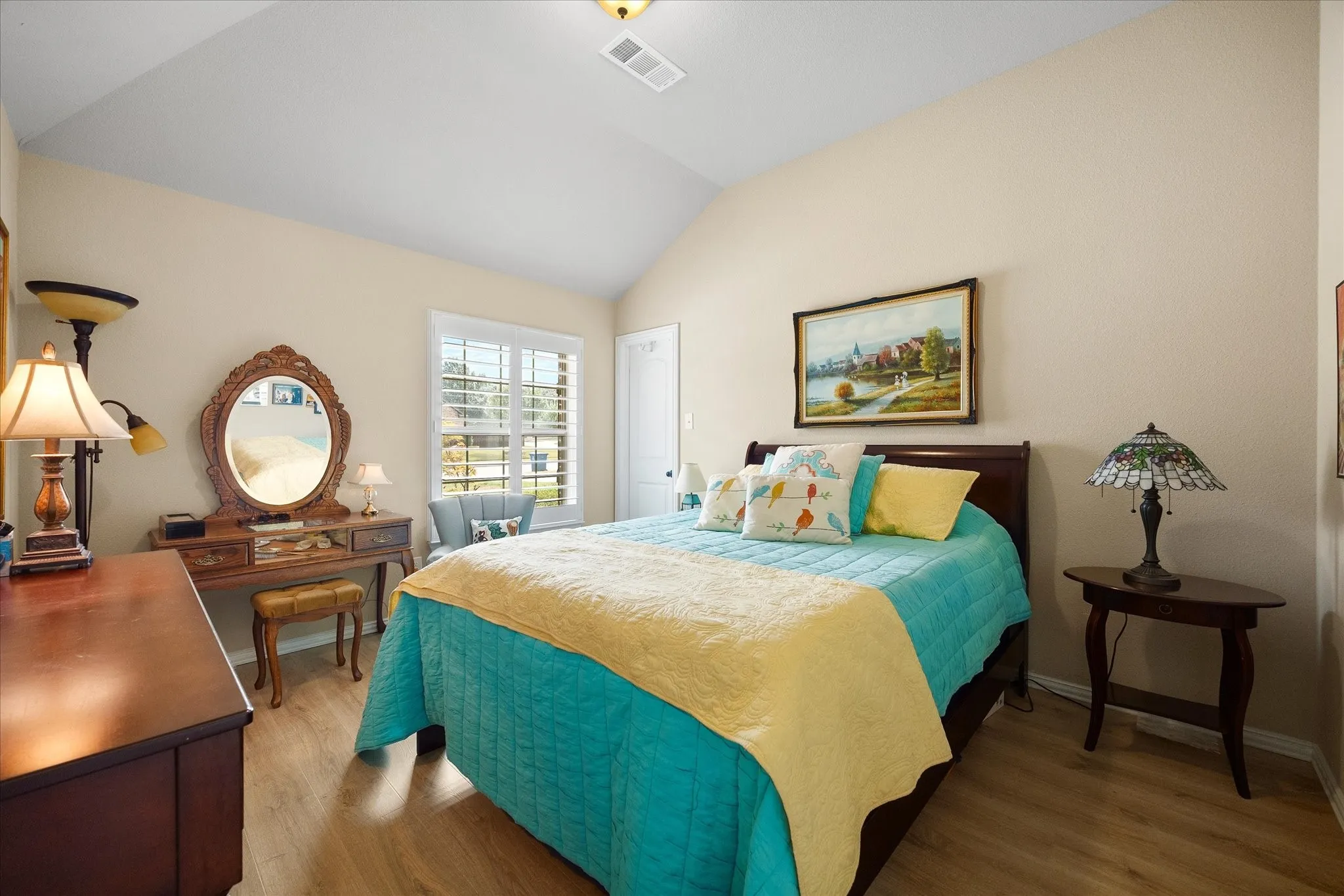 Lovely guest bedroom includes spacious closet