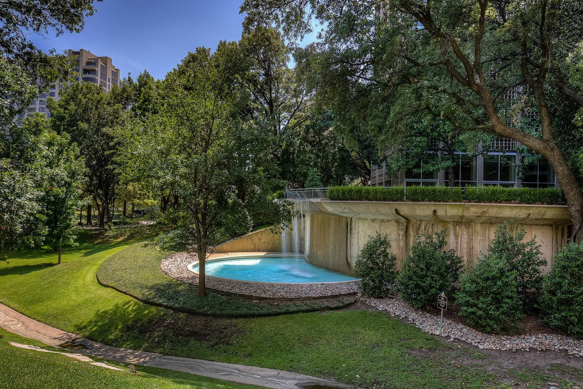 Waterfall feature facing Turtle Creek Blvd.