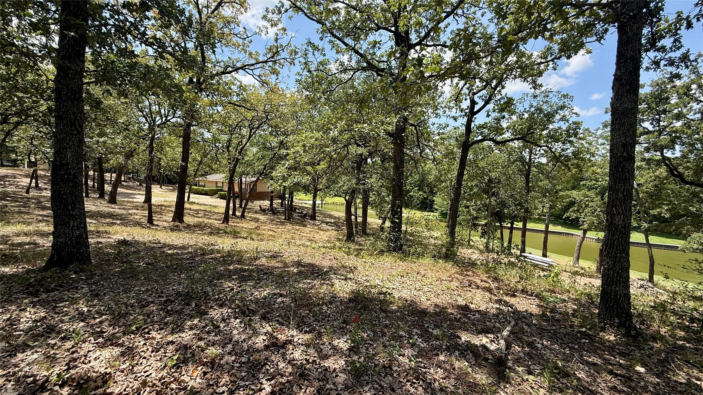 Mature trees and gently sloping land contribute to the peaceful, natural character of this Richland Chambers Lake property.
