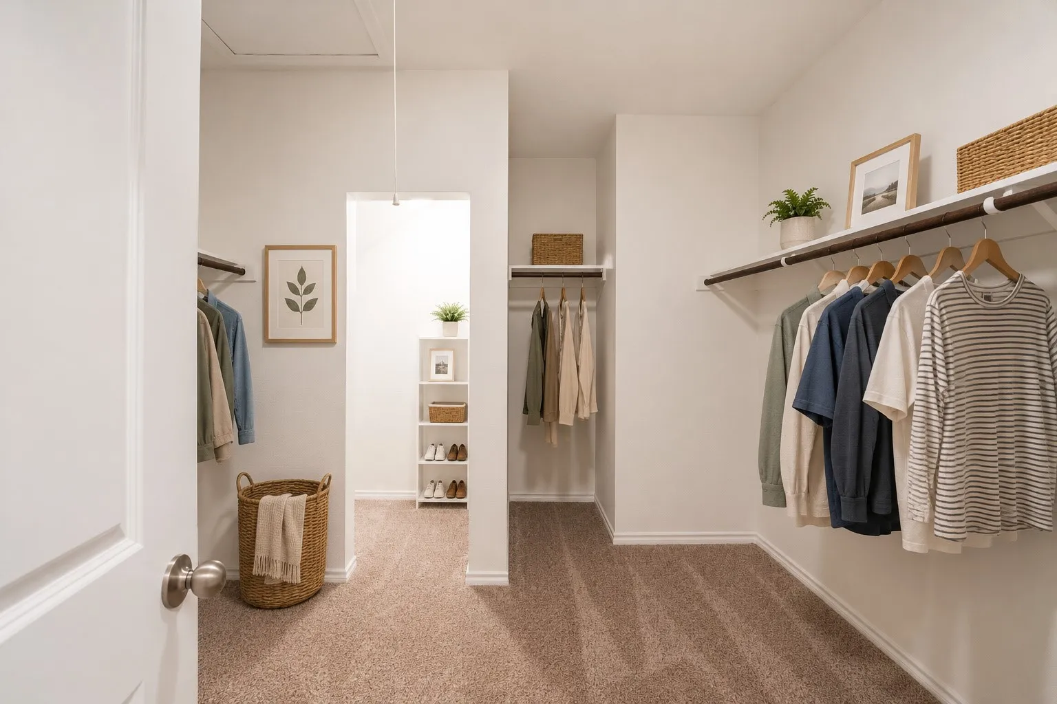 Expansive walk-in closet fearturing an additional flex storage space.