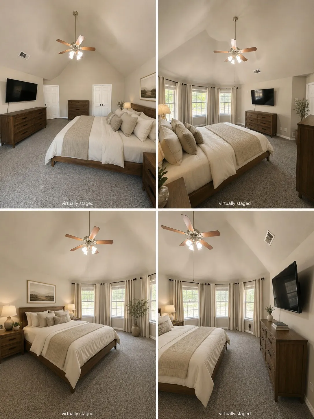 Master bedroom.  Spacious with bay windows and vaulted ceiling.
