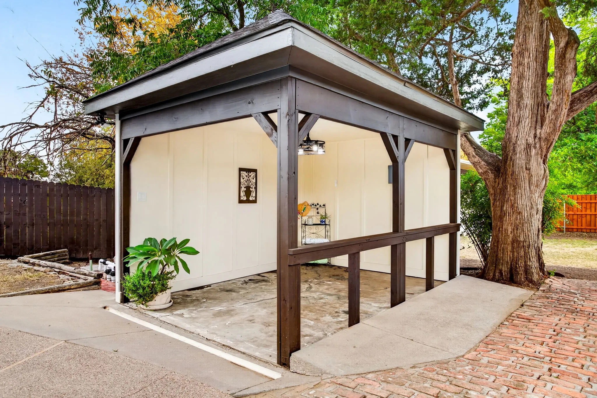 Y'all - this thing is possibilities central. A grill, some chairs, maybe a TV - and you are SET.
