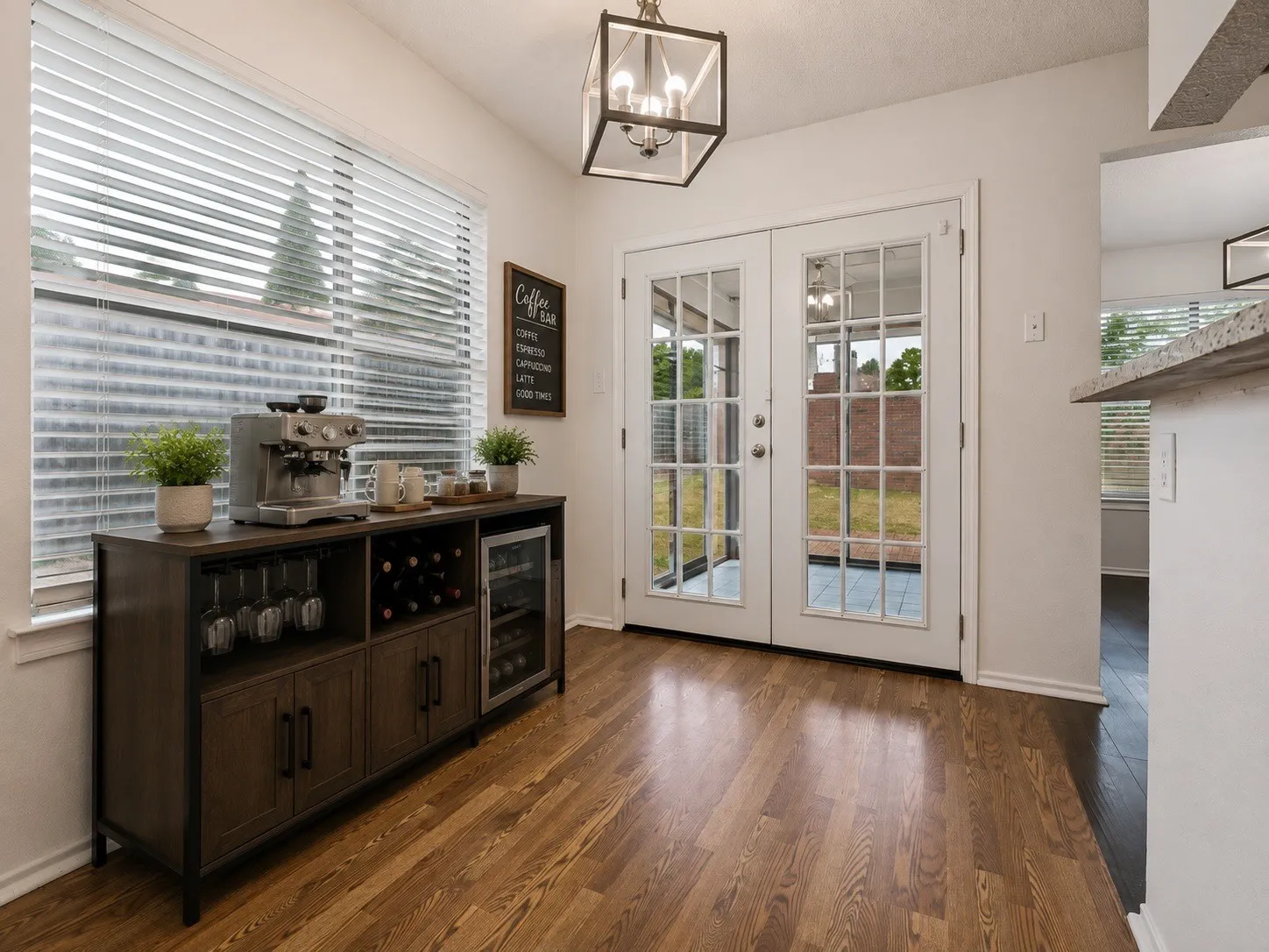 Virtually staged breakfast nook.