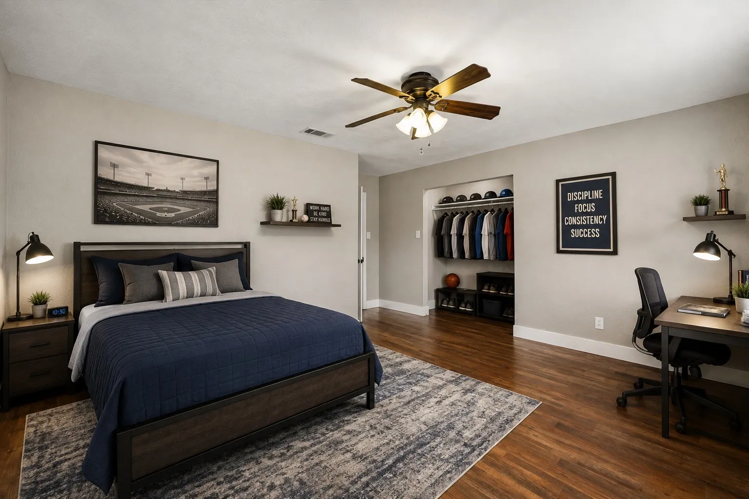 Wood-finish flooring throughout