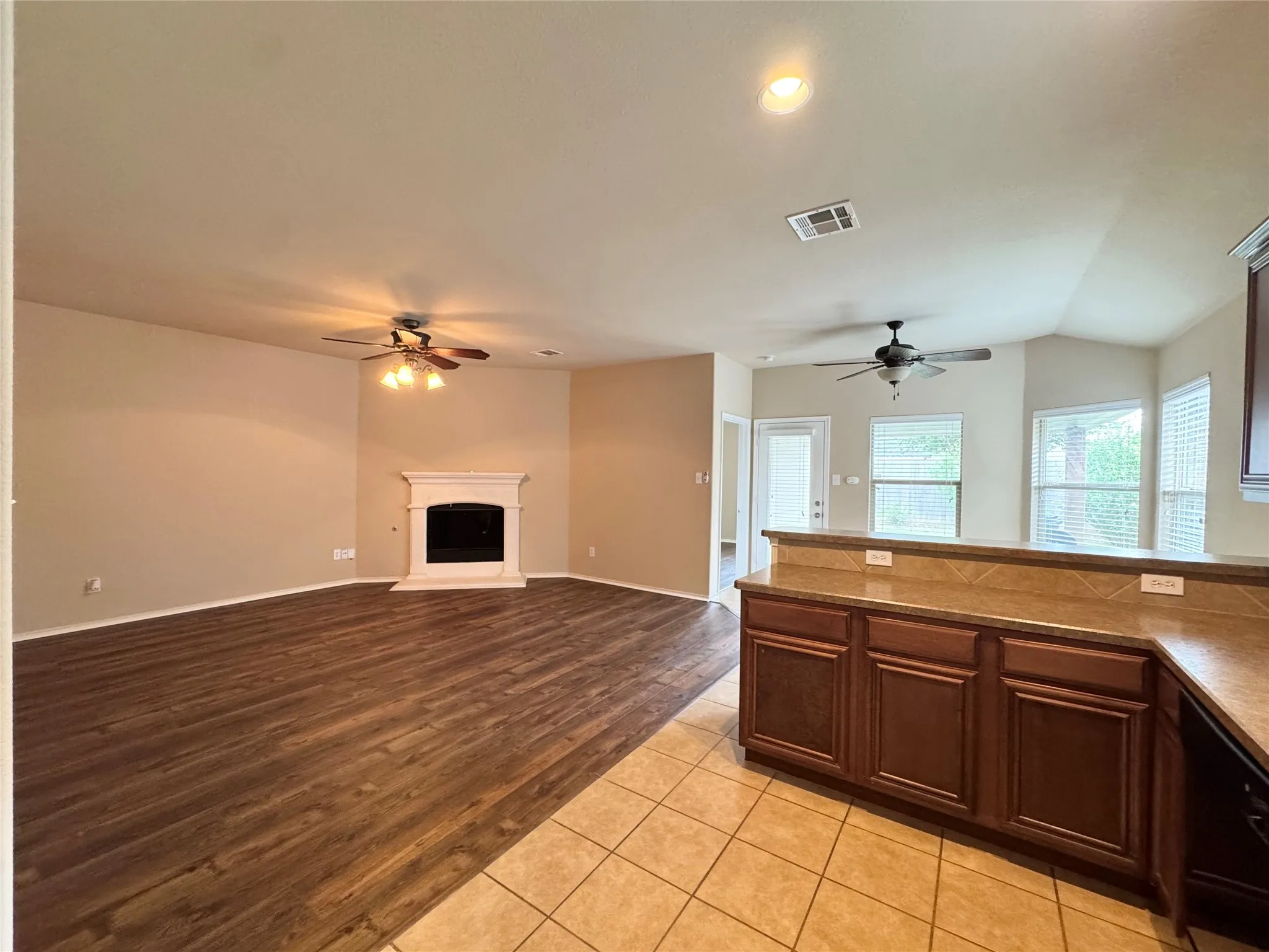 Family room open to the kitchen and dining