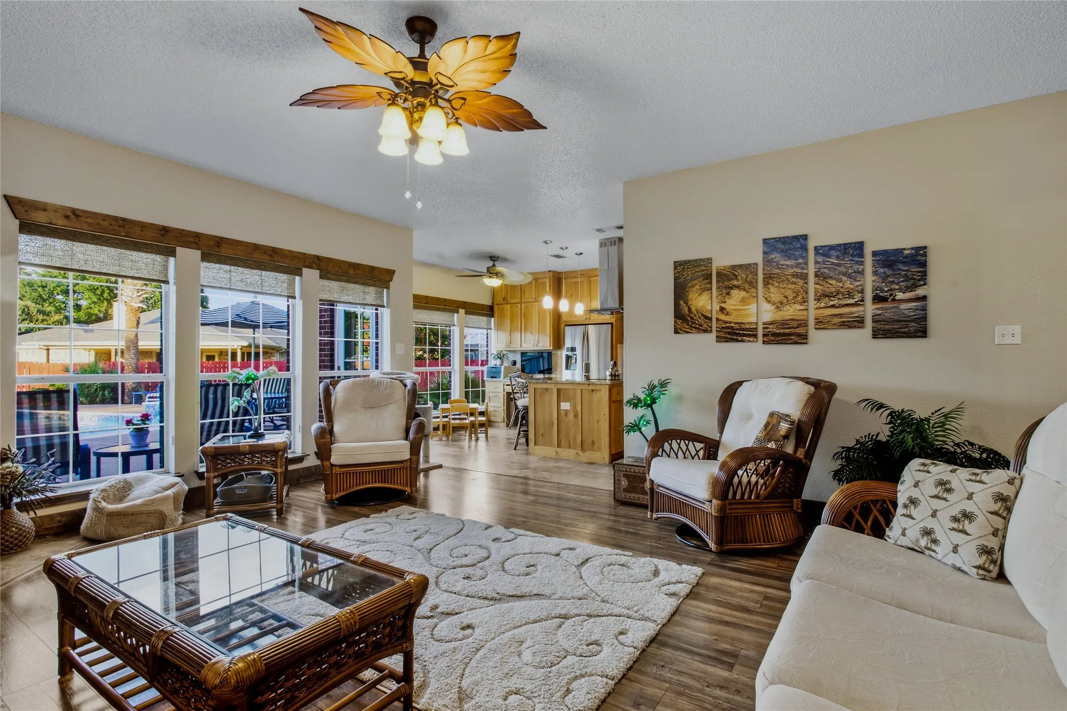 Leaving the primary bedroom, there's plenty of room to move around with guests in all seating.