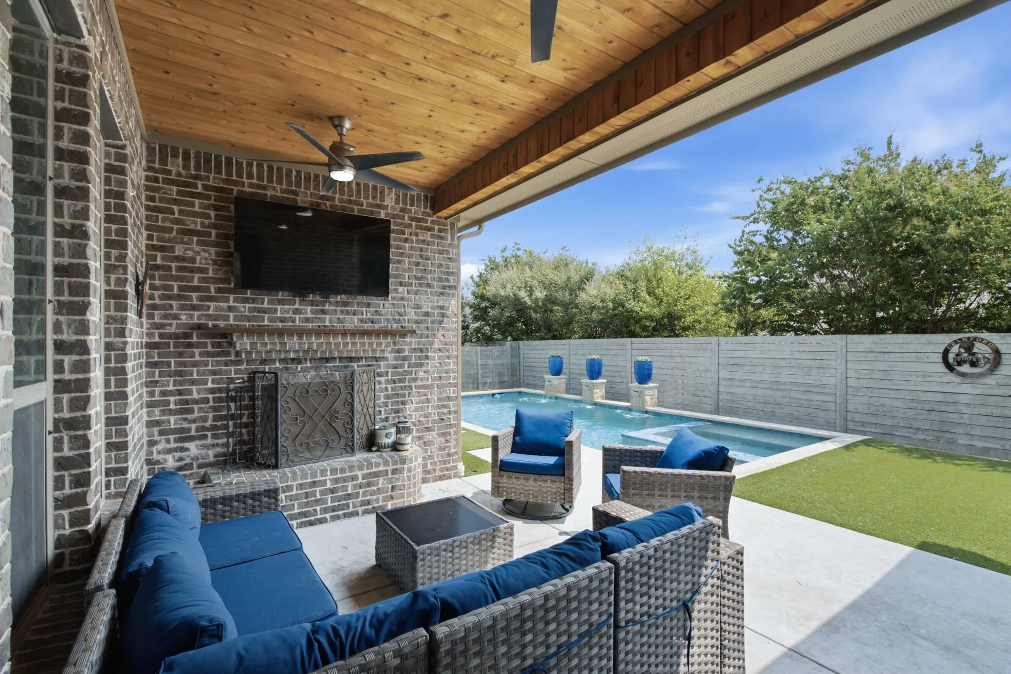 Fire place on patio perfect for those cooler nights or roasting smores