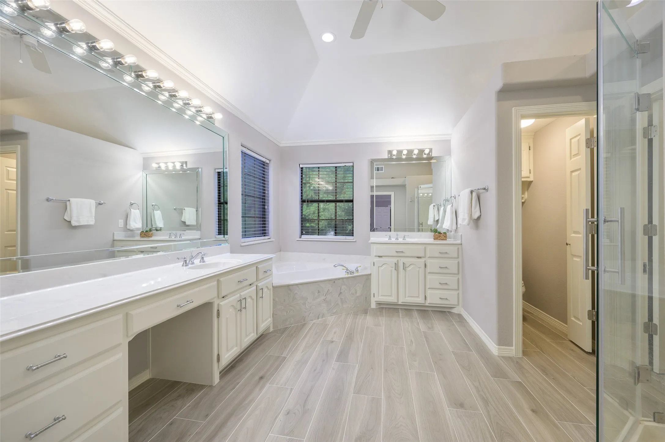 Large primary bath with separate tub and shower