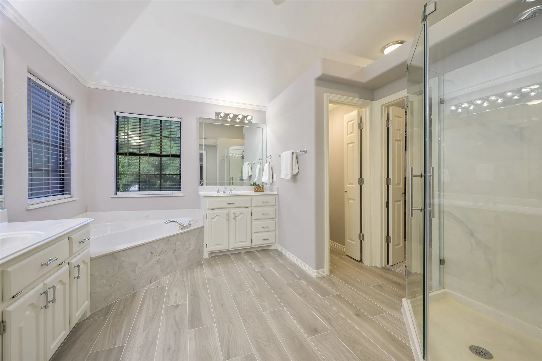 Primary bath with separate tub and shower