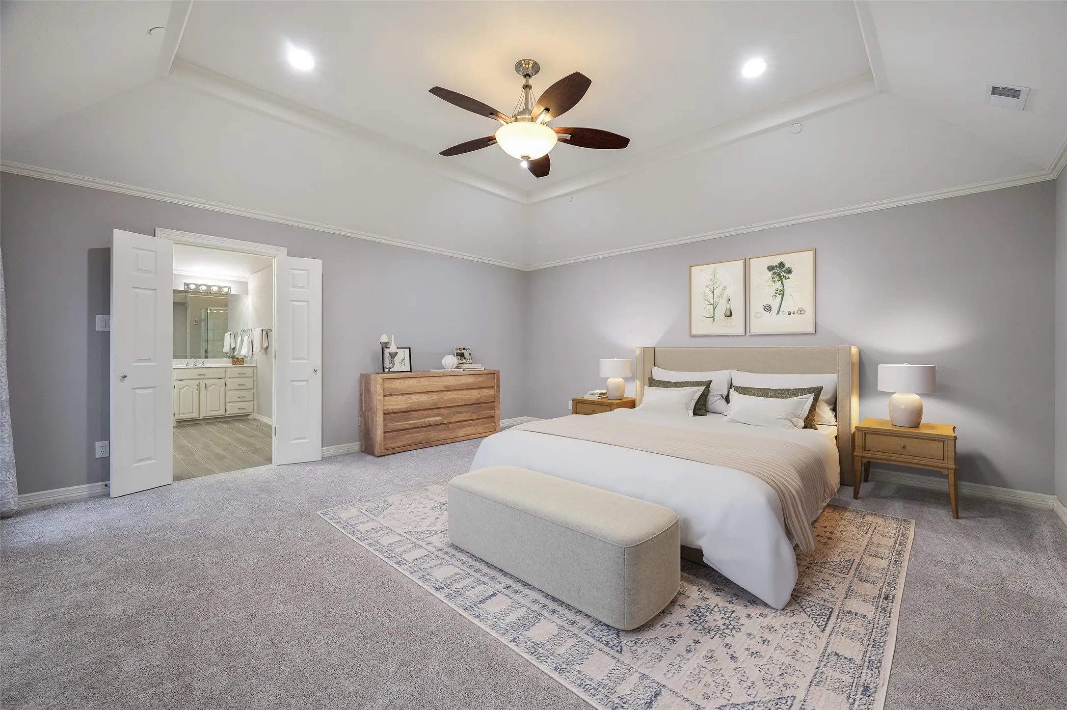 Virtually staged primary bedroom