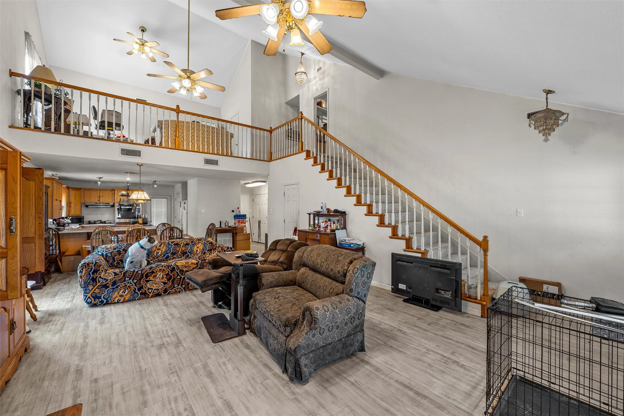 Main living room, stairs, loft.