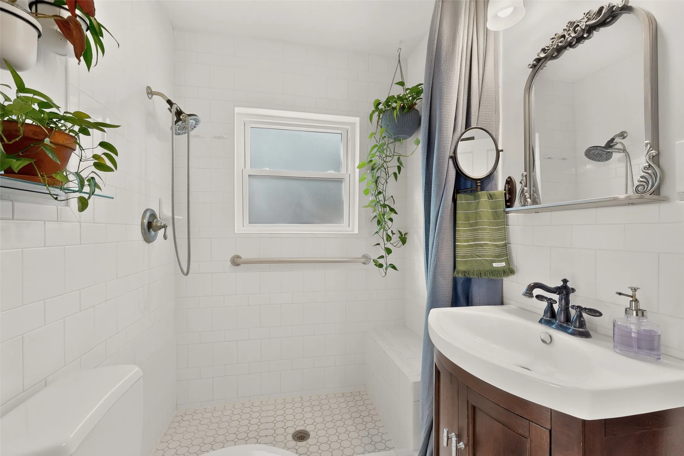 Light and bright, with built in storage on opposite wall.