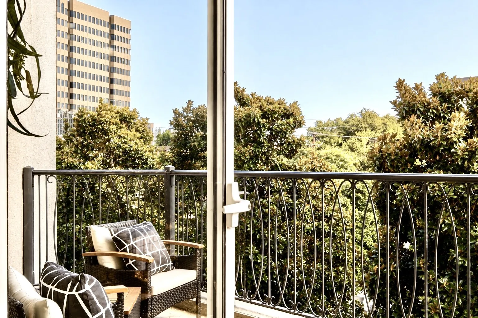 Private terrace accessible from living room and primary bedroom.