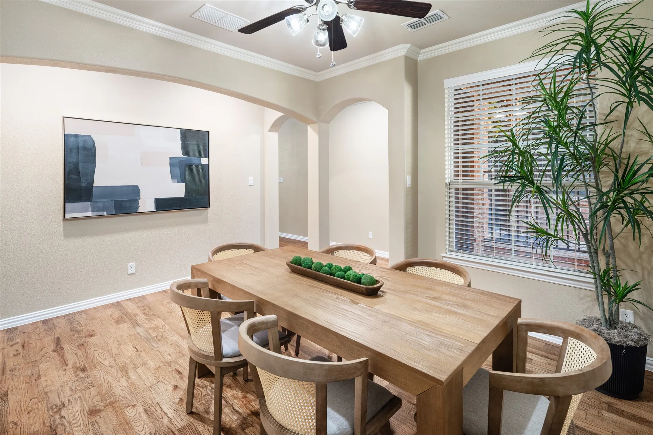Hardwood flooring in the dining room and throughout the home