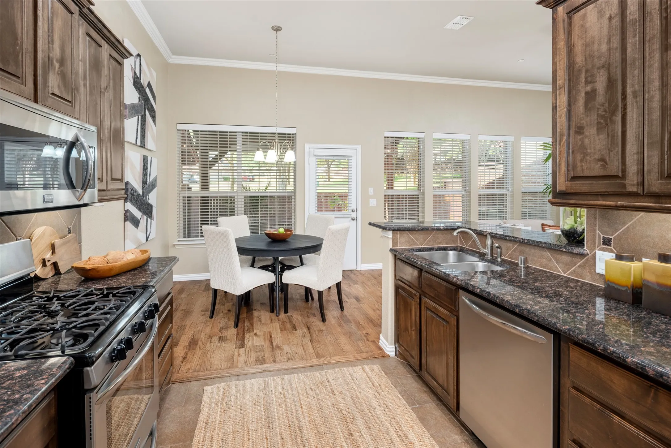Views of the back yard and greenspace from the kitchen