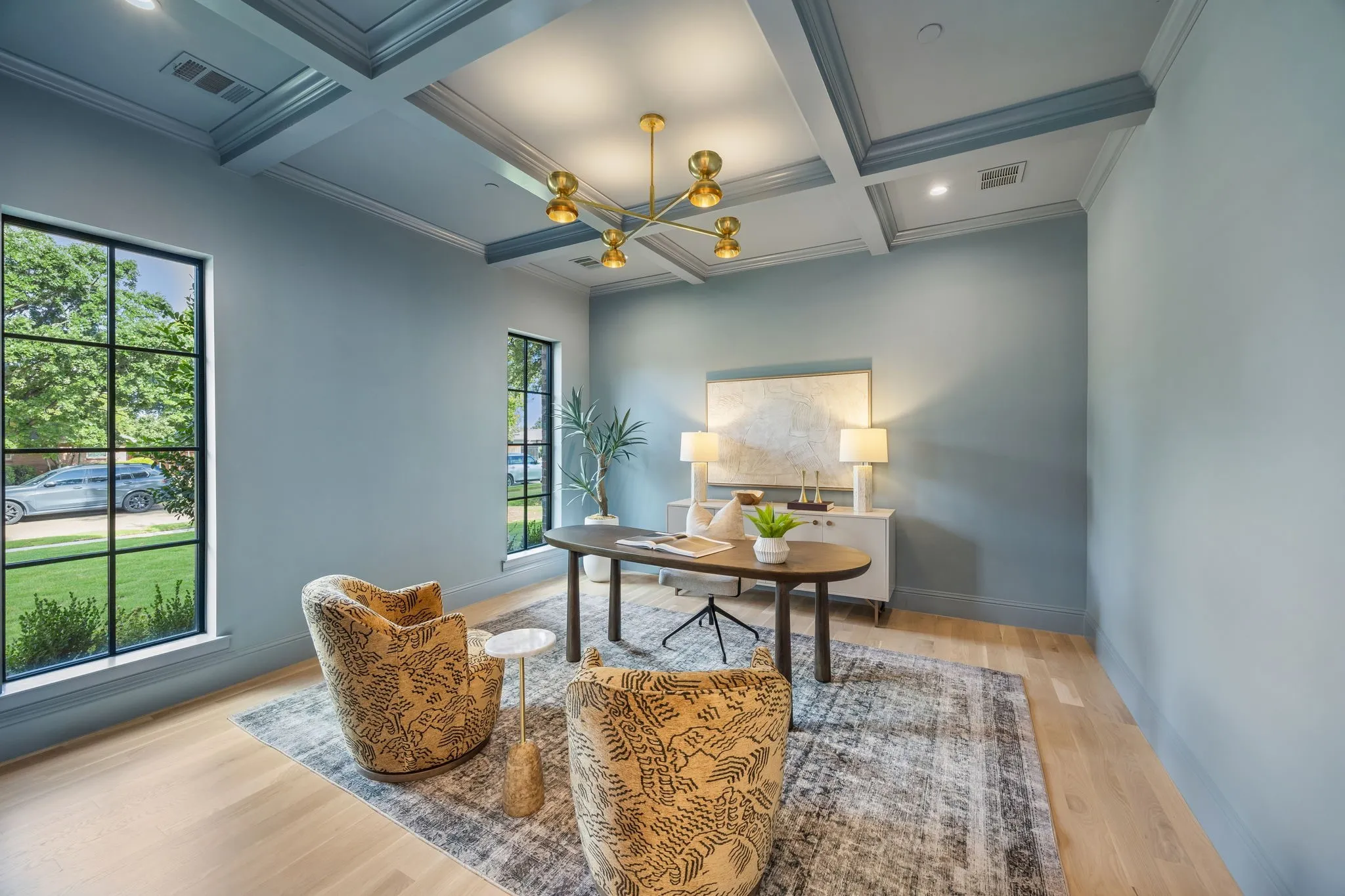Office or entertainment room with color drench and ceiling treatment