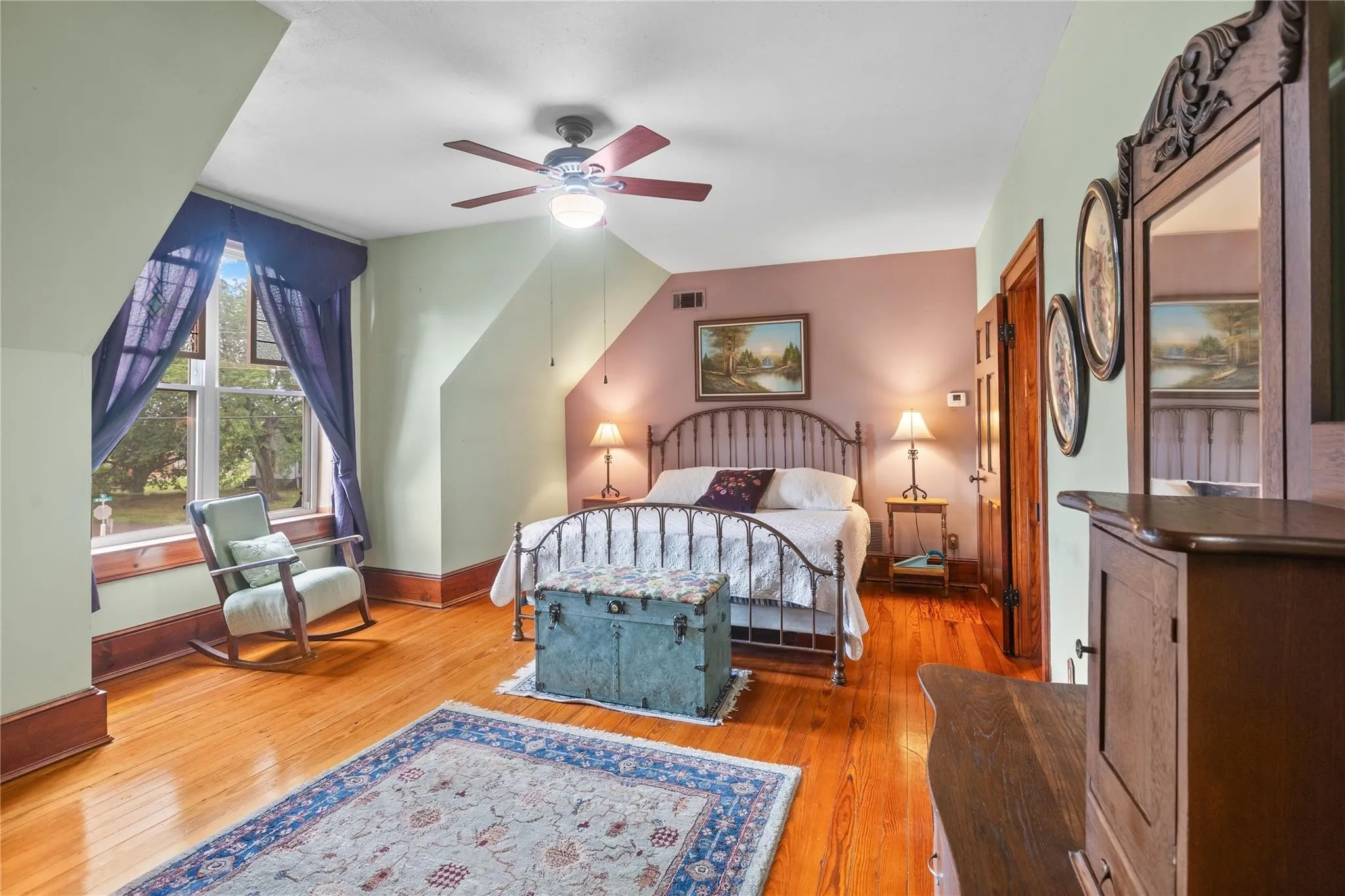Wood-finish flooring with baseboard trim