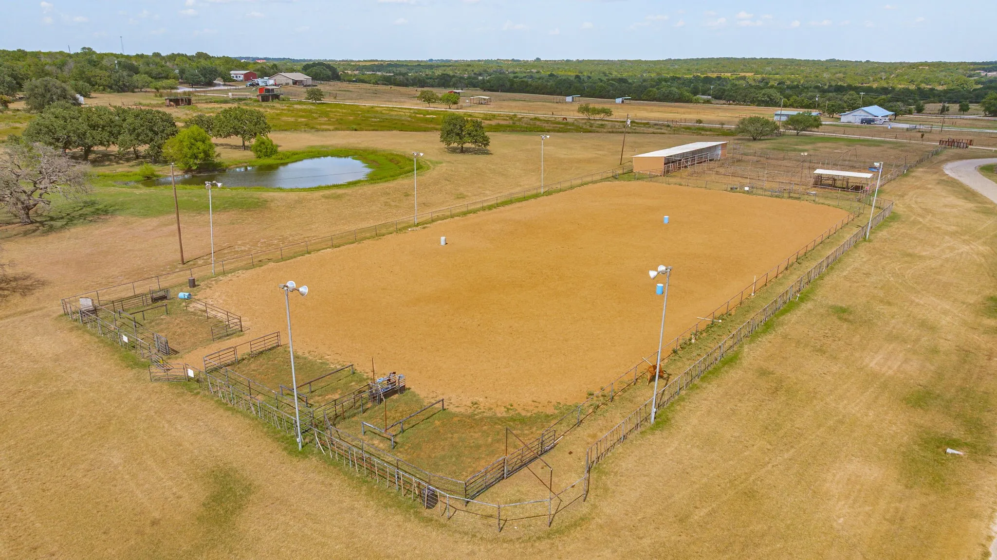 Outdoor Community arena. Lights, roping chute, alley & holding pens