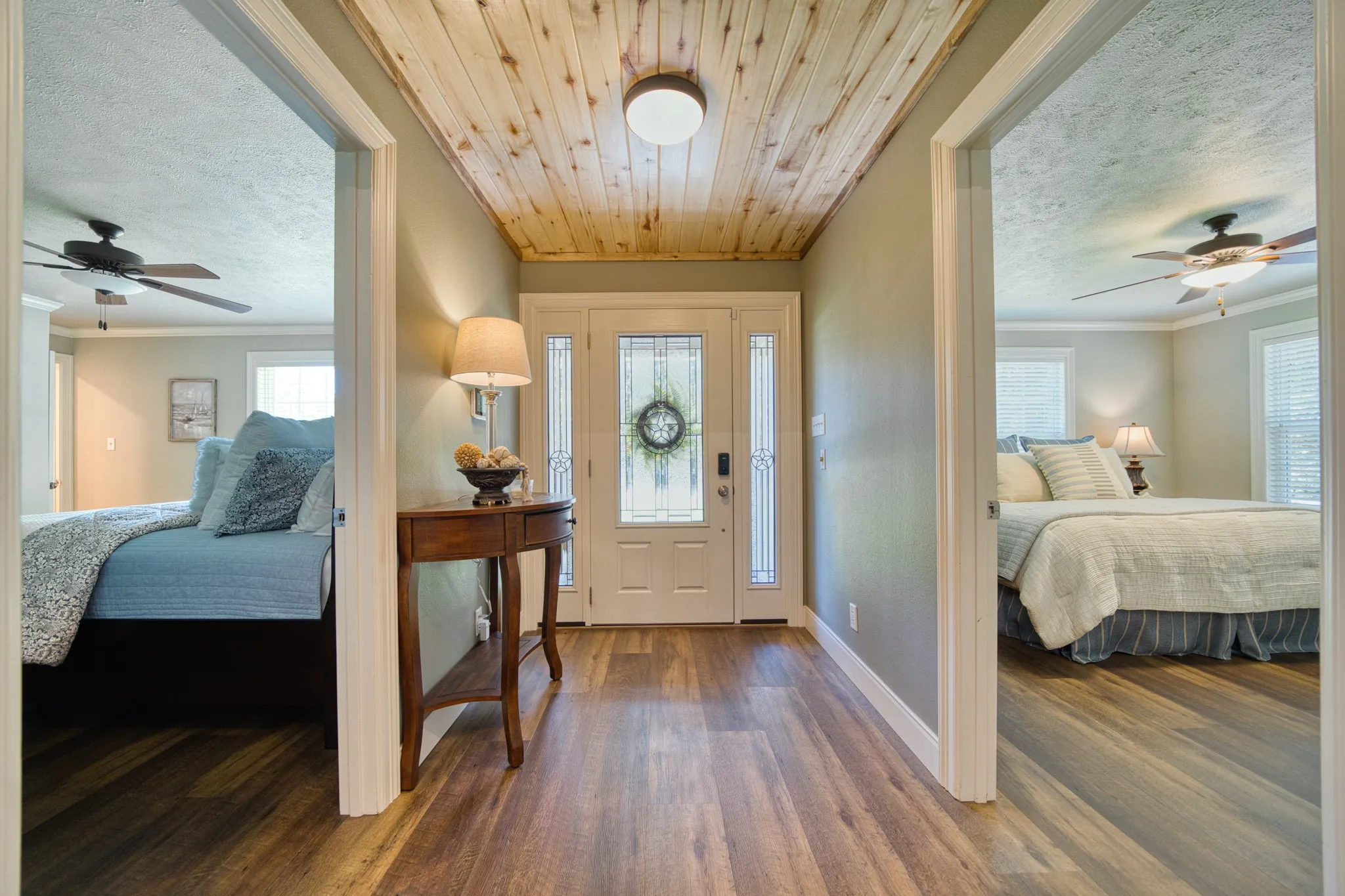 Wood-finish flooring throughout the entryway