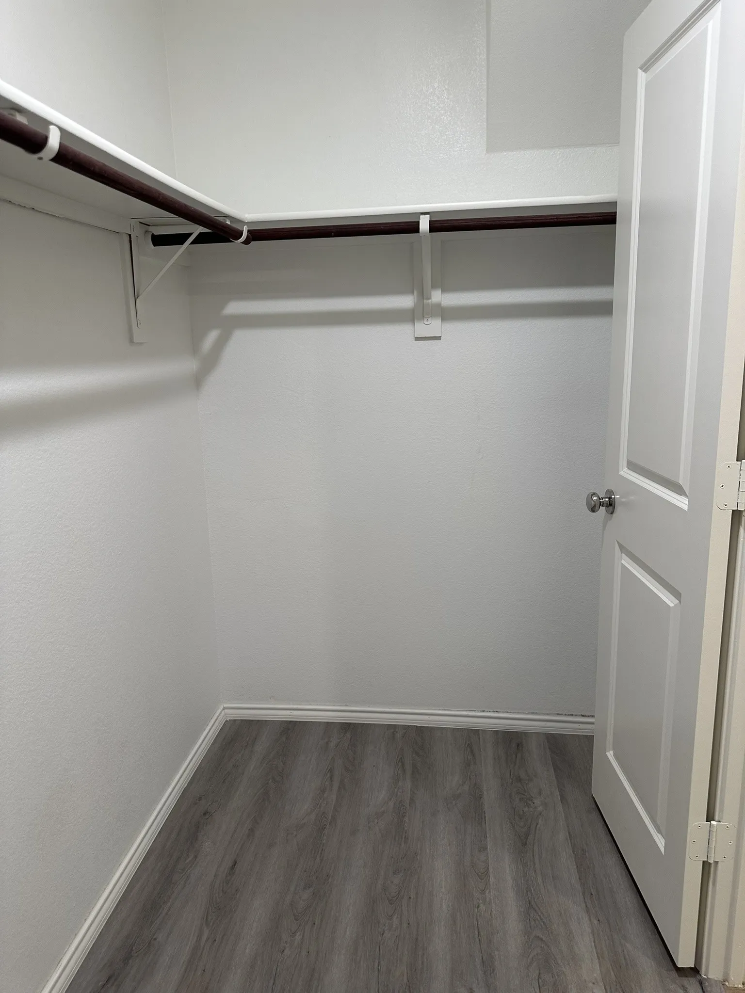 Walk in closet with wood finished floors