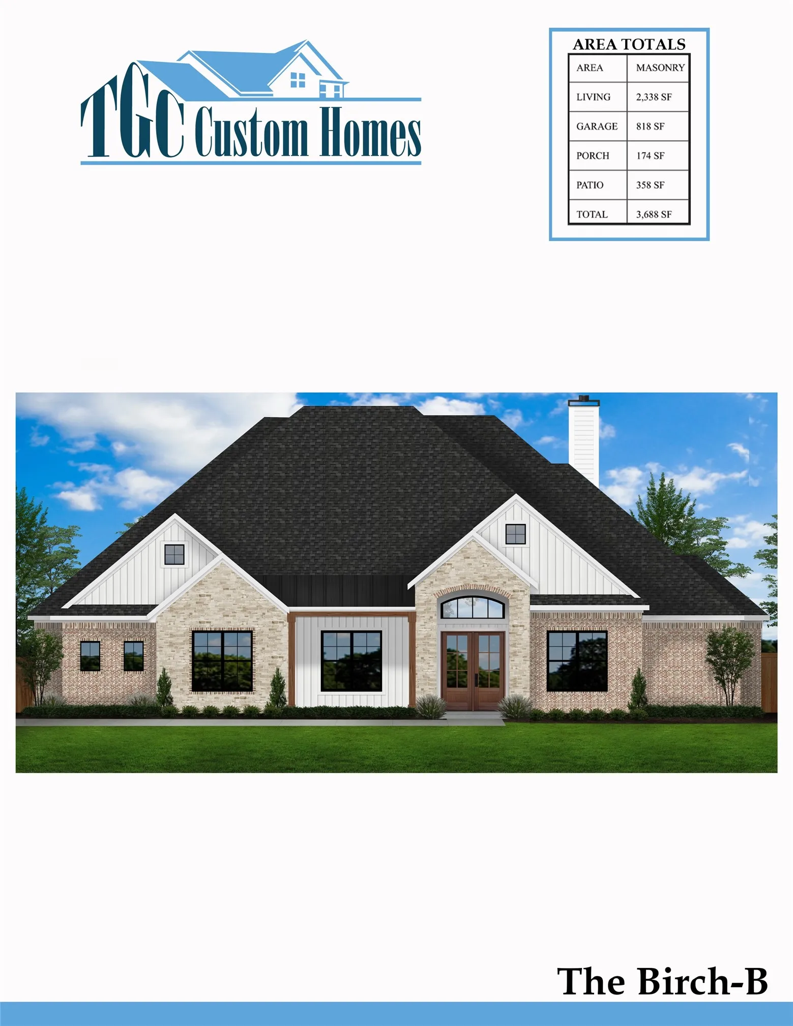 Promotional Material, Architectural Rendering. Displaying the exterior of the property and its associated area totals