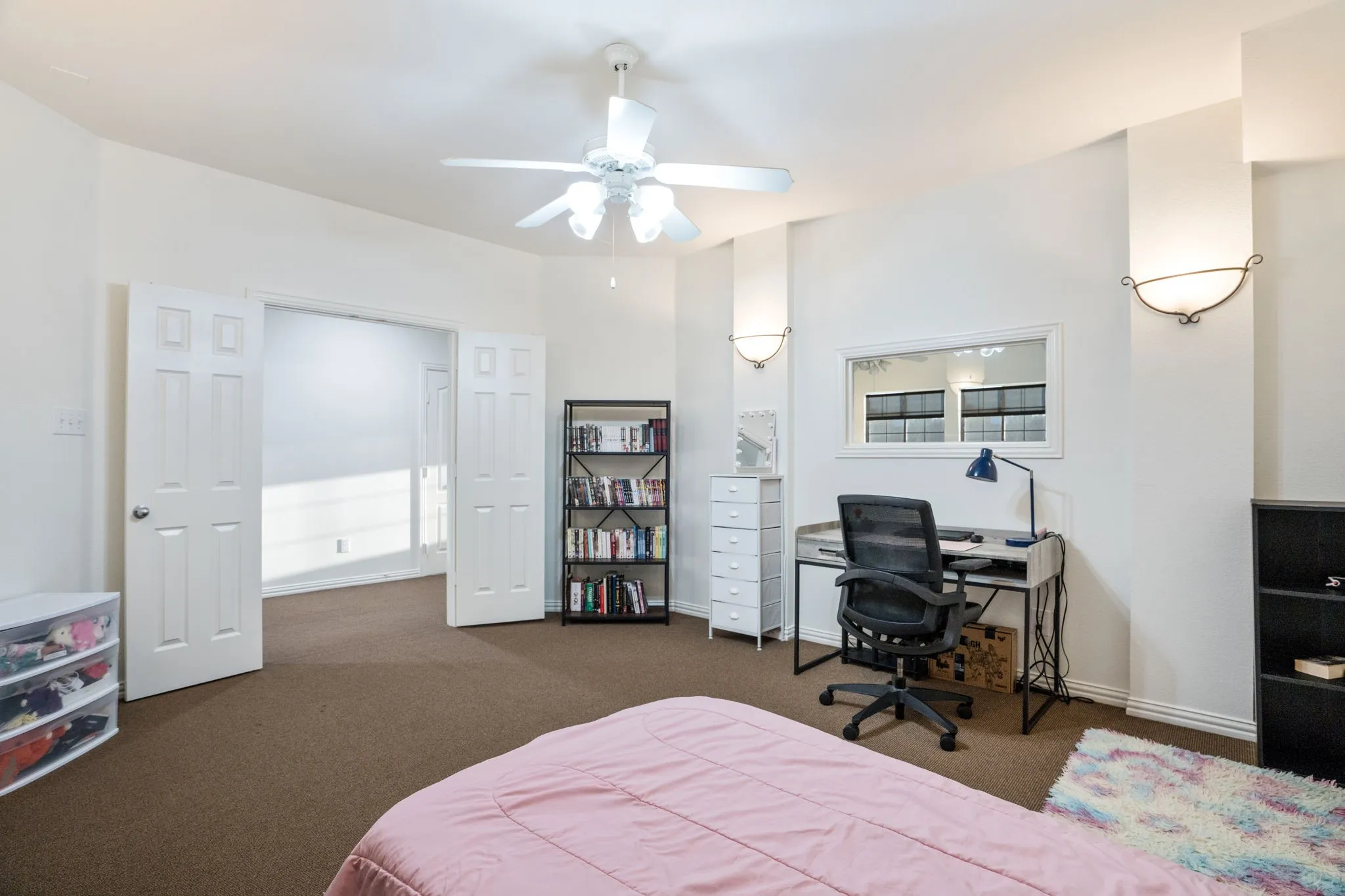 Double doors for privacy and sound, this allows for a media room, in law suite and entertainment area.