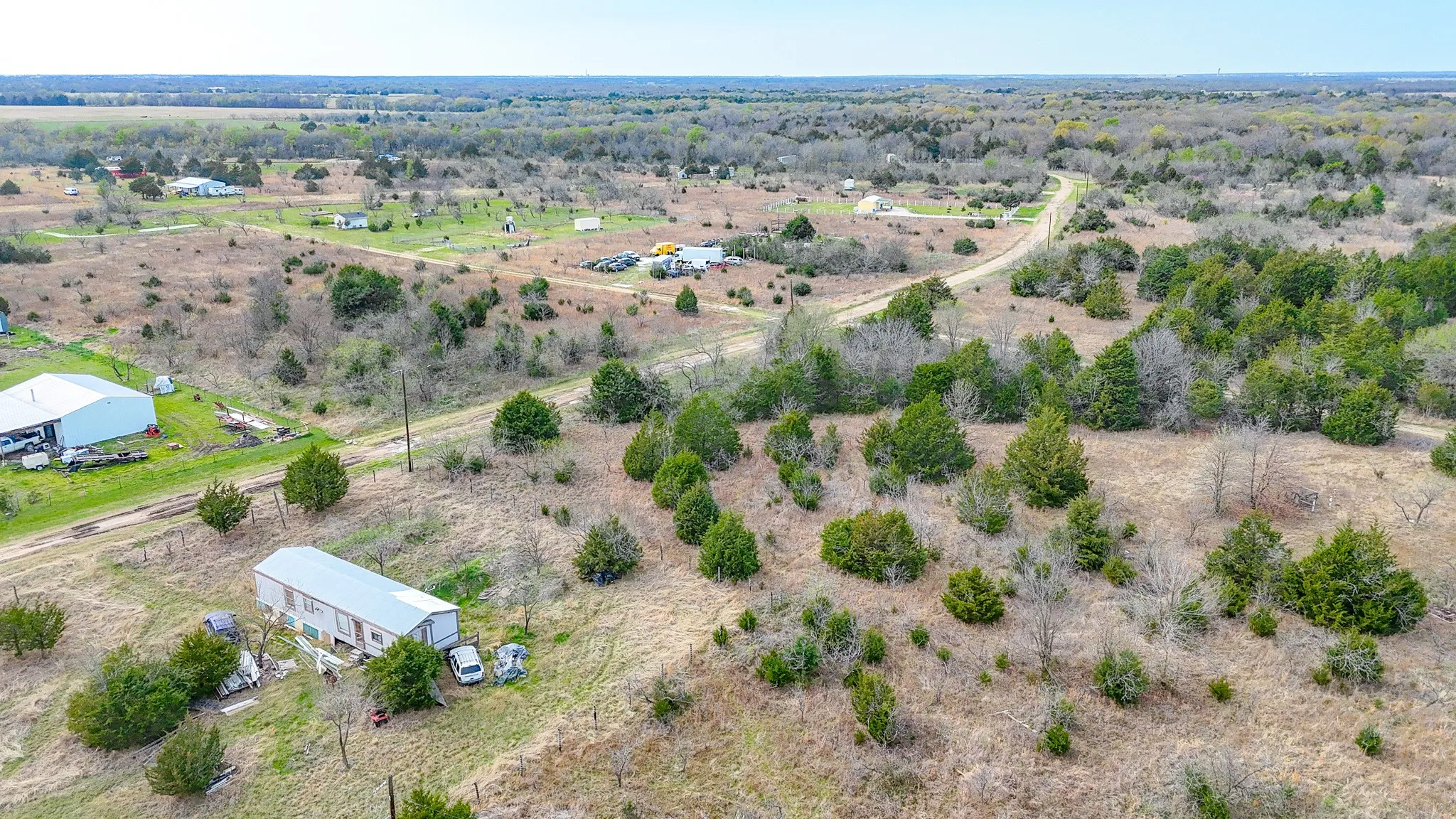 Expansive acreage featuring established trees and a defined roadway