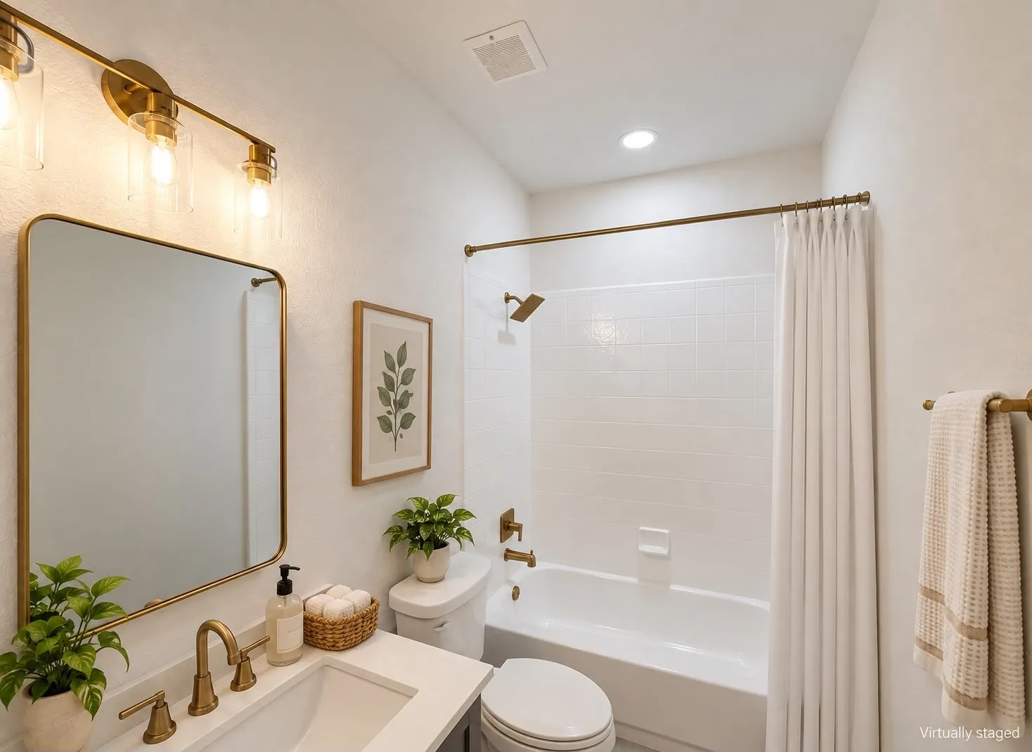 White tiled shower and tub combination