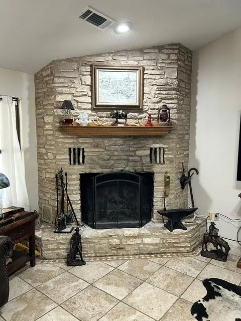 Beautiful custom rock fireplace.