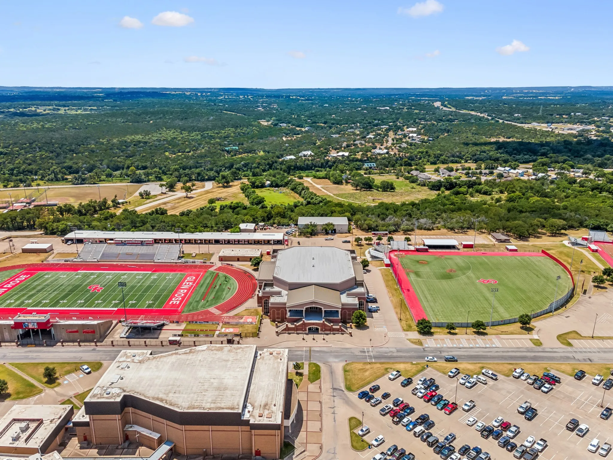 Glen Rose High School Arena, Football Field, Baseball Field, and Auditorium.