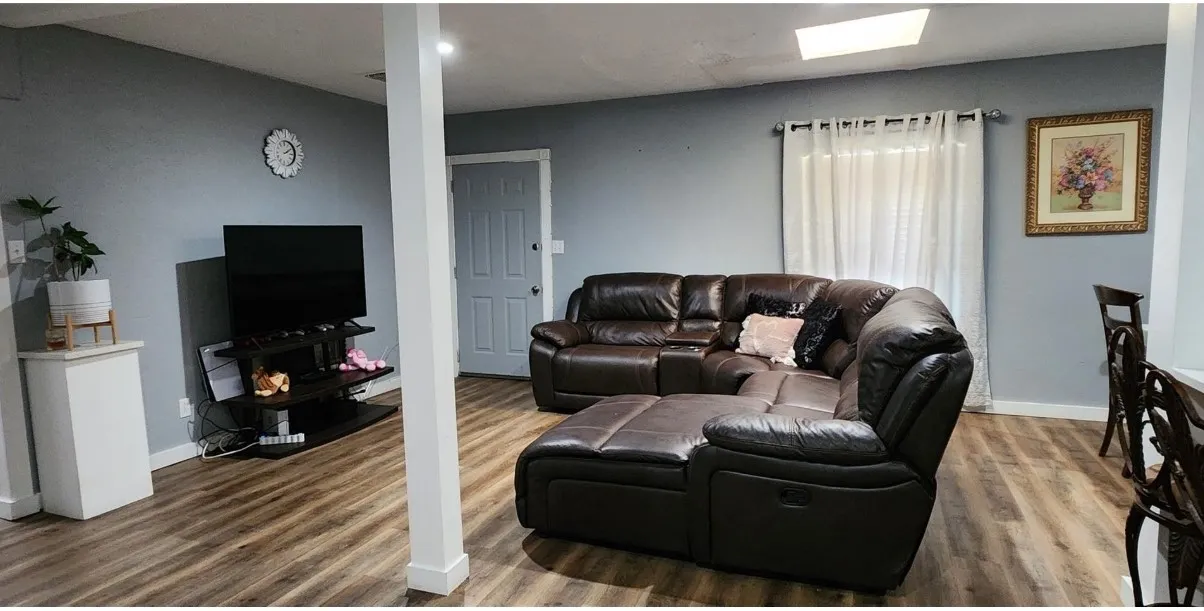 Wood-finish flooring throughout