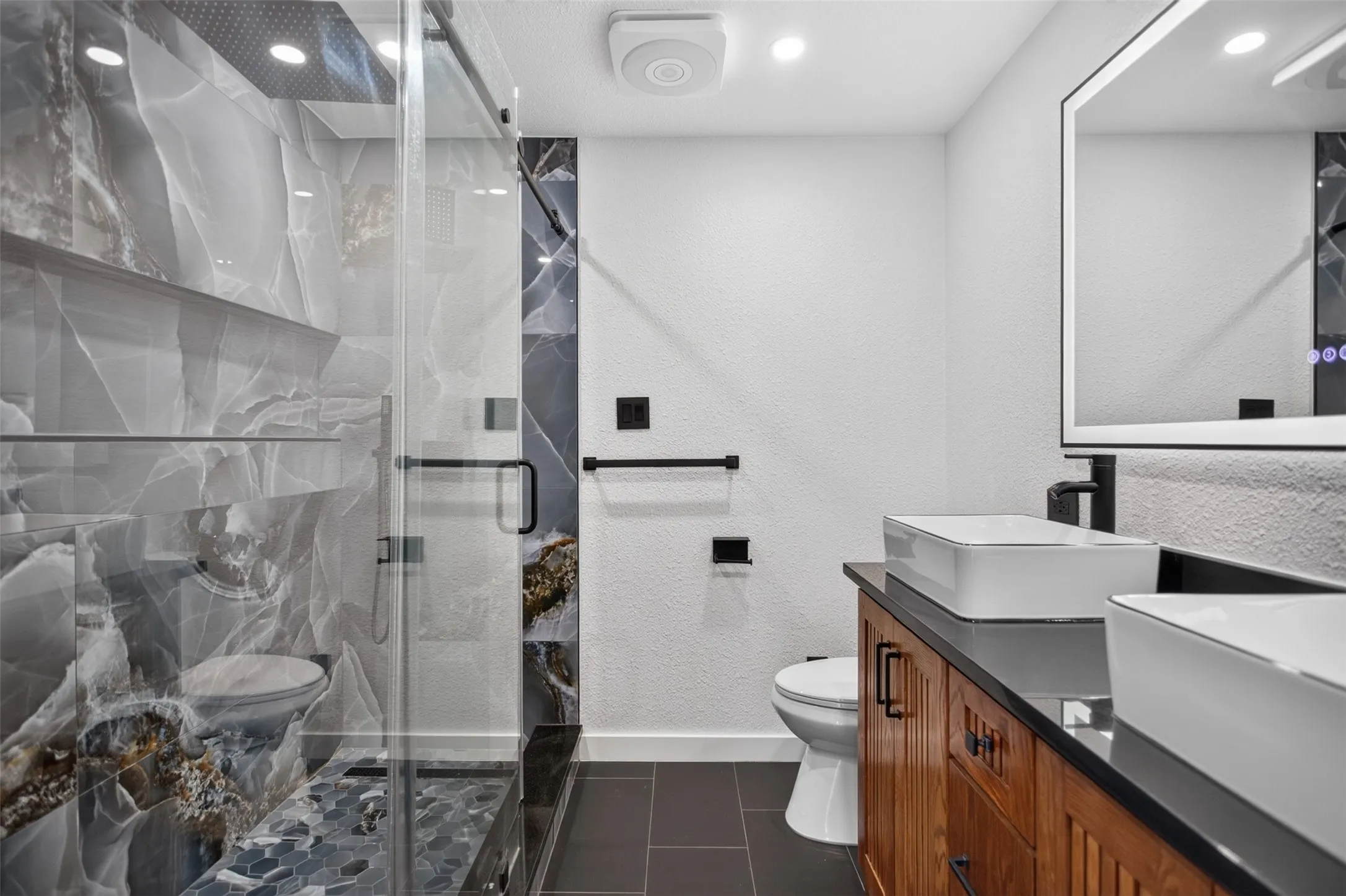 Beautiful modern bathroom with double vanities