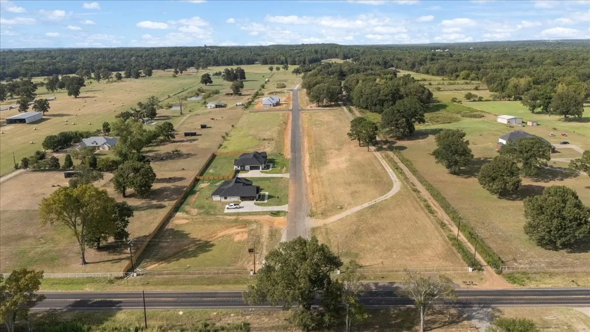 Expansive rural property featuring a long private driveway, multiple outbuildings, and mature tree-lined perimeter