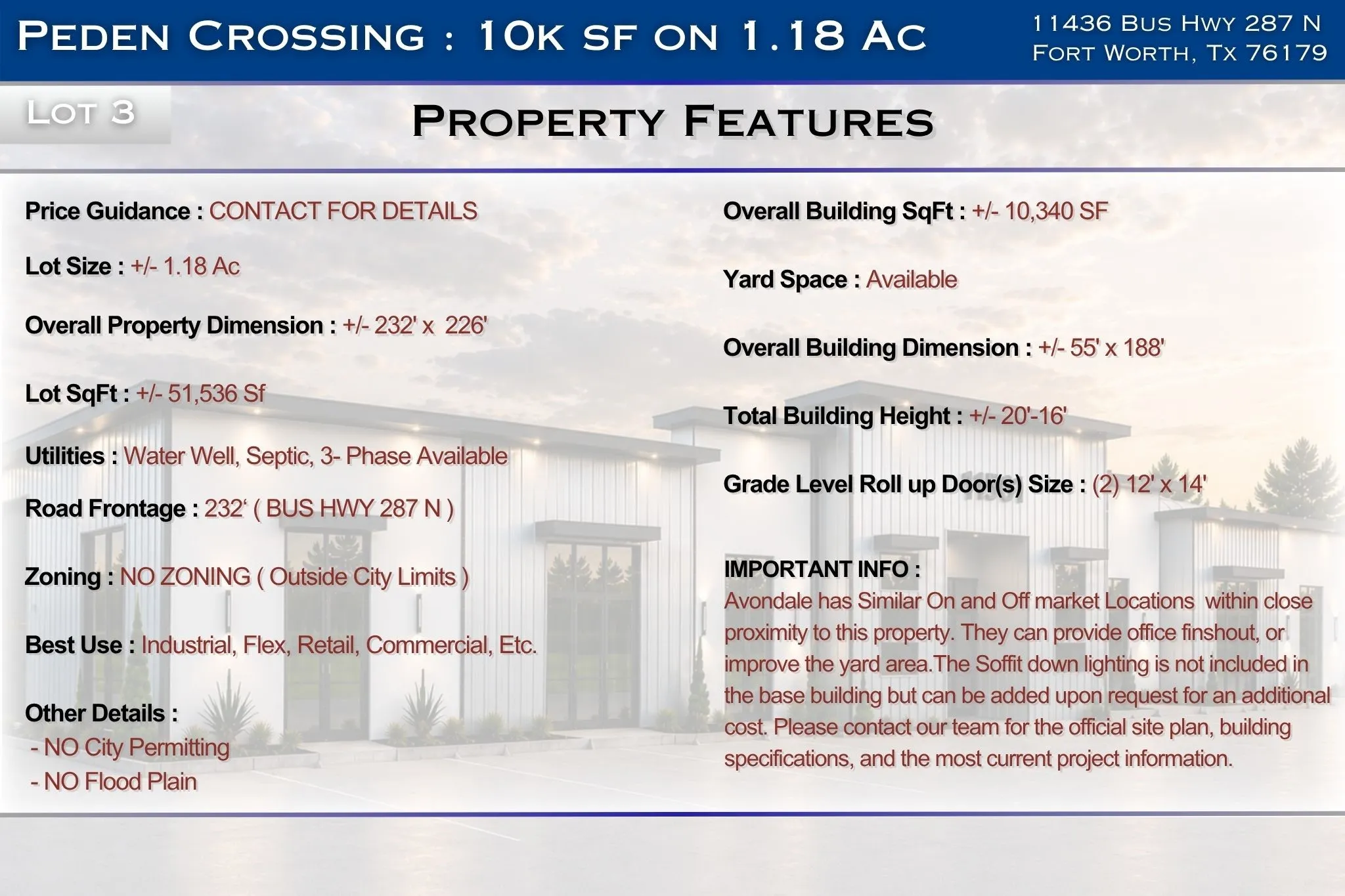 Peden Crossing Lot 3 Features