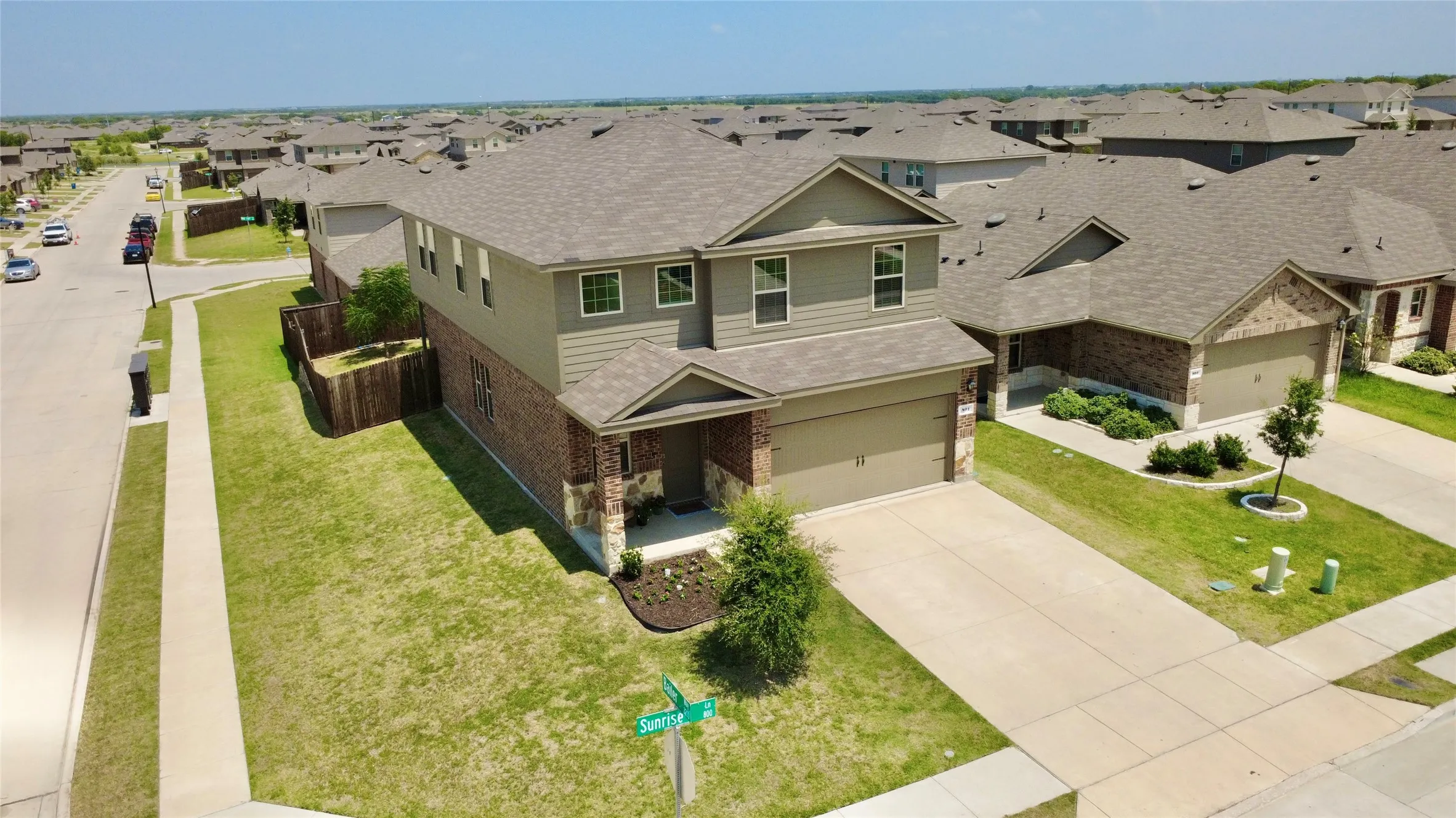 Drone shot showing the large corner lot