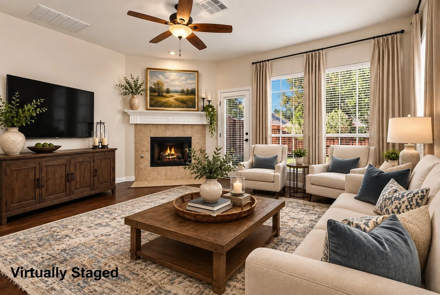 Staged living room showing how large it is and how great it can look!