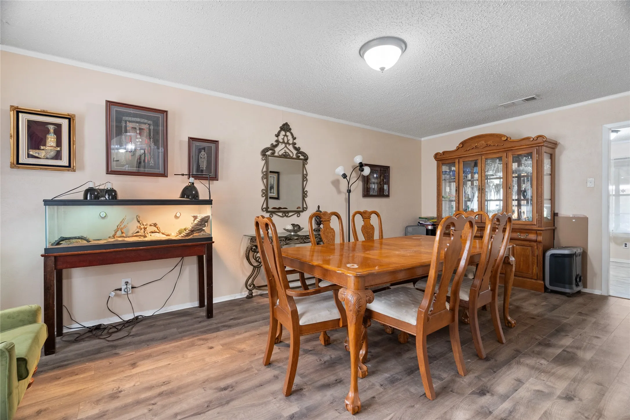 Oversized formal dining will accommodate your full sized dining furniture with room to spare,