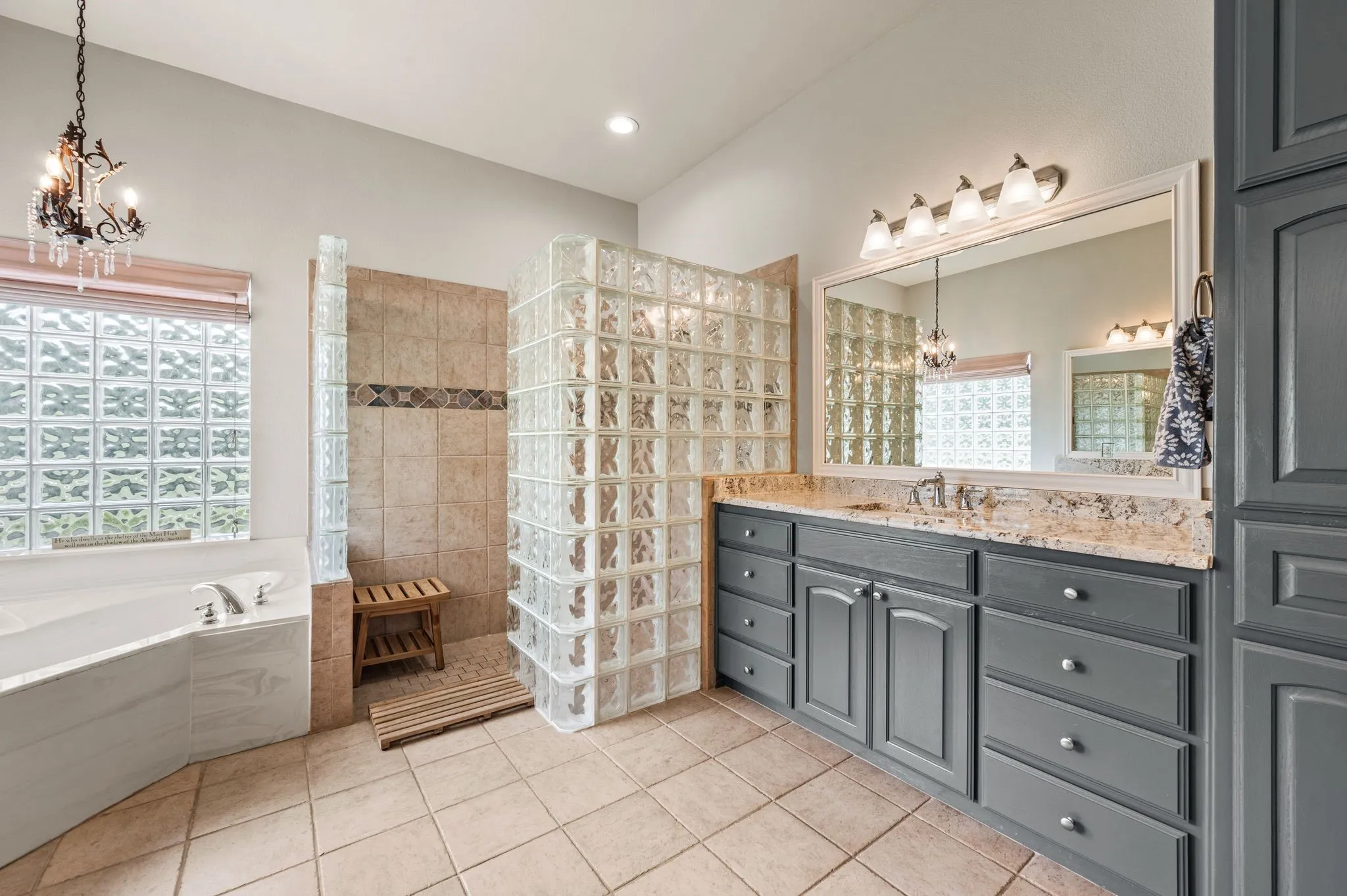 Large walk in shower in Primary