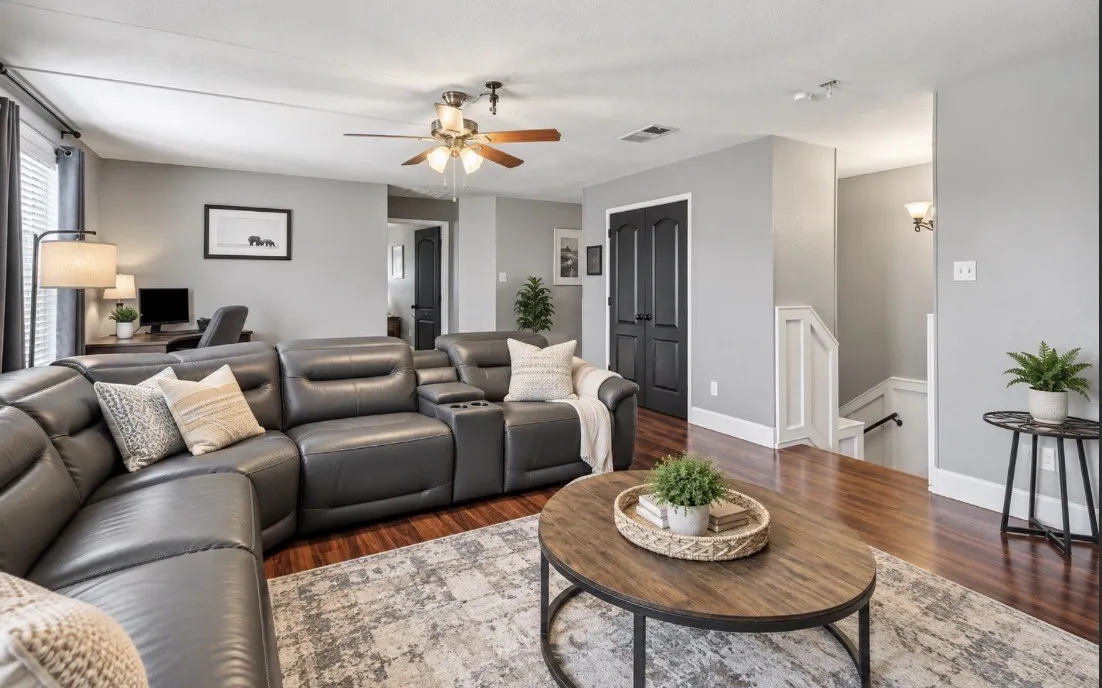 Wood-finish flooring throughout