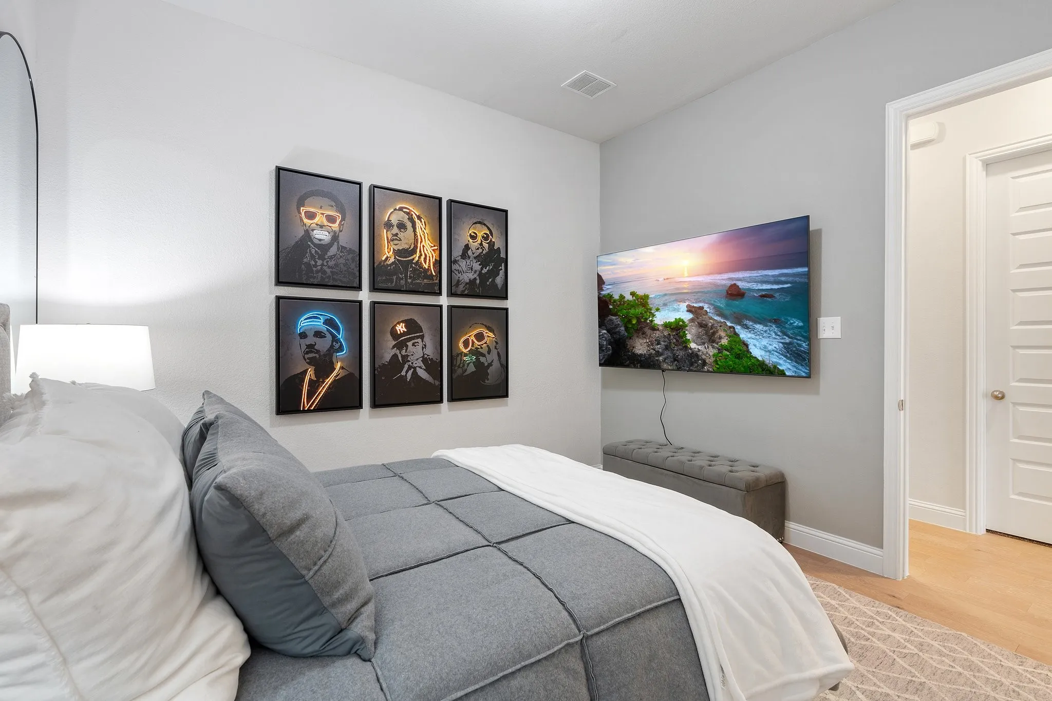 Bedroom with hardwood / wood-style flooring