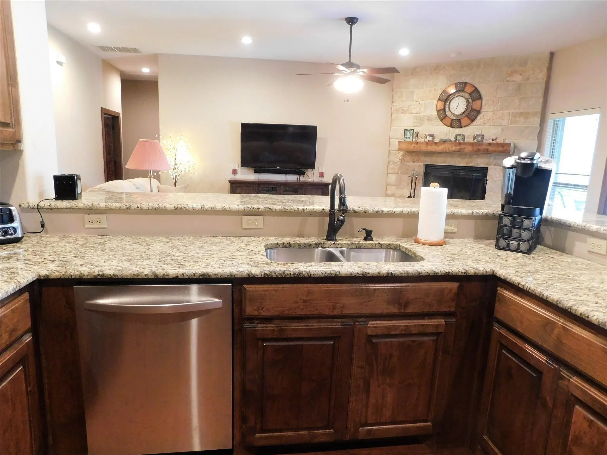 Open concept with granite counter tops & SS appliances