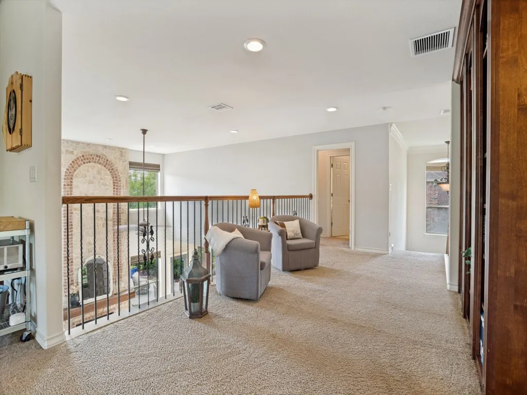 Spacious upstairs loft with open views to the two-story family room, creating an additional sitting area between the secondary bedrooms and game room.