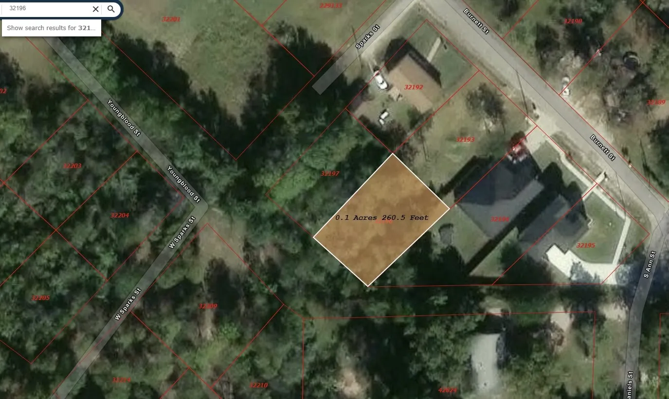 Property Map. Displaying an aerial view of the property with lot dimensions and street names