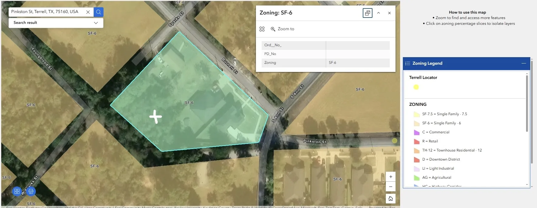 Zoning Map. Displaying the zoning classification (SF-6) for the property and surrounding parcels