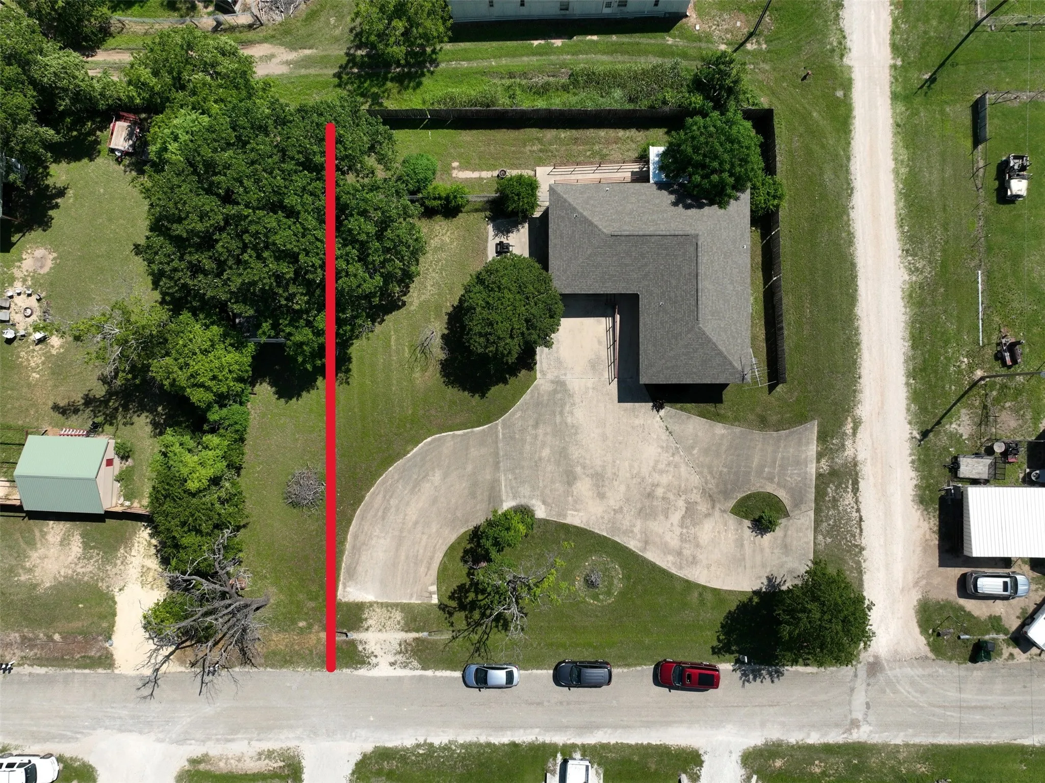 Red line indicates property boundary