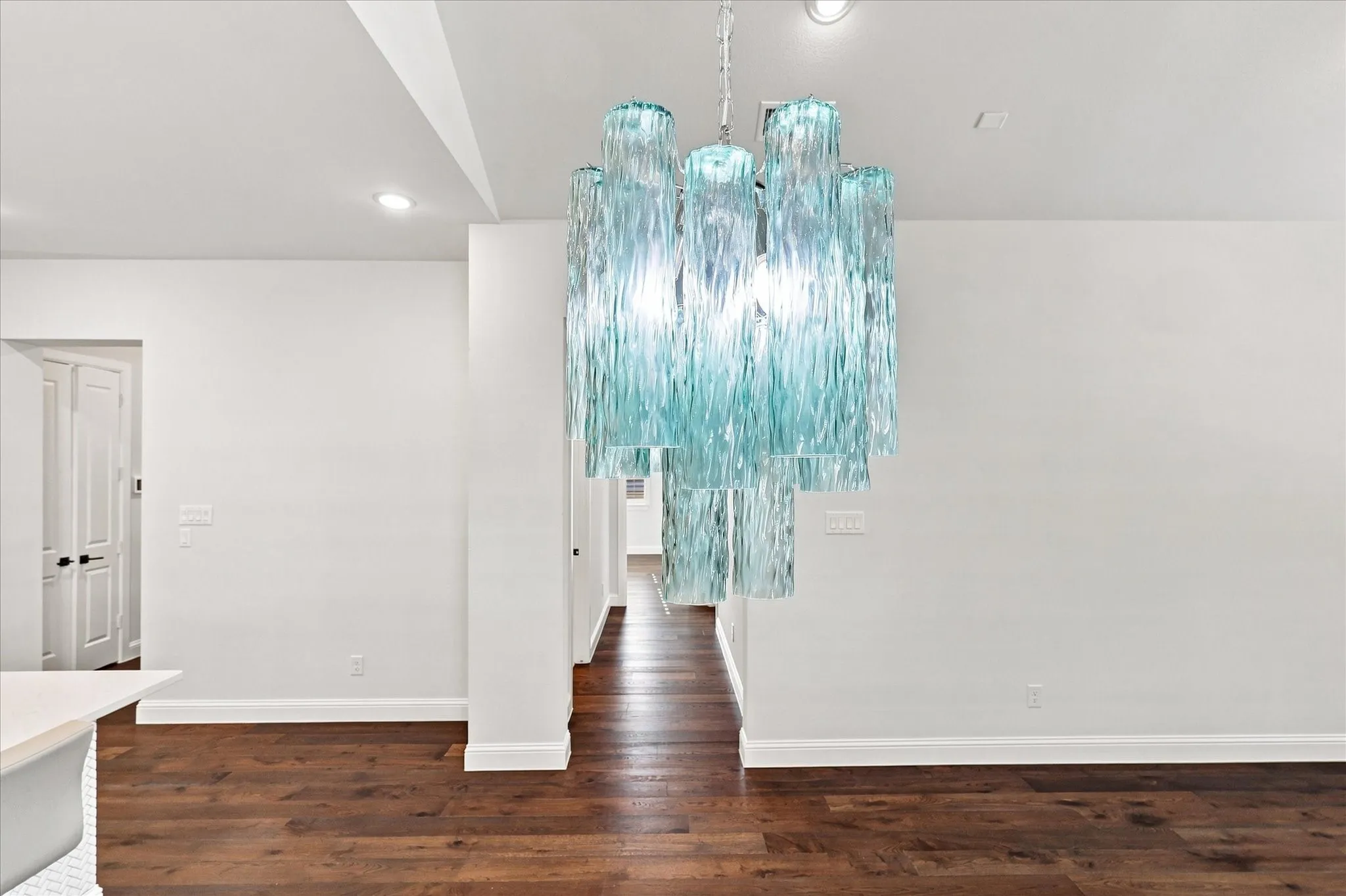 Detail of the Murano Glass Chandelier over the dining table.  Gorgeous!