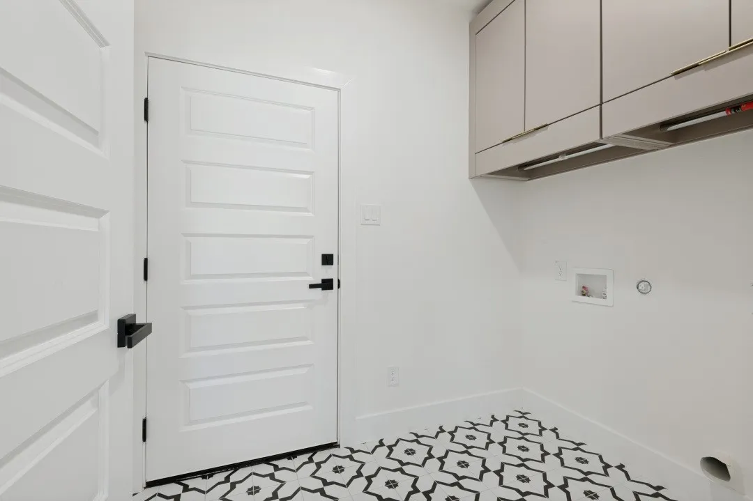 Modern paneled door with matte black hardware